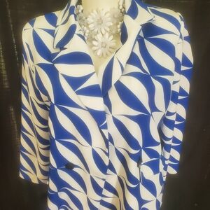 Boohoo Blue and White Patterned Blazer